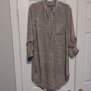 Halston Heritage Taupe & Cream Patterned Midi Dress